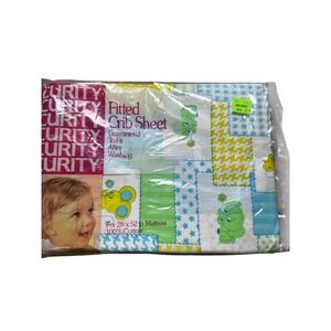 Curity Fitted Crib Sheet Baby 28x52 NEW Vintage Patchwork Animals Cotton